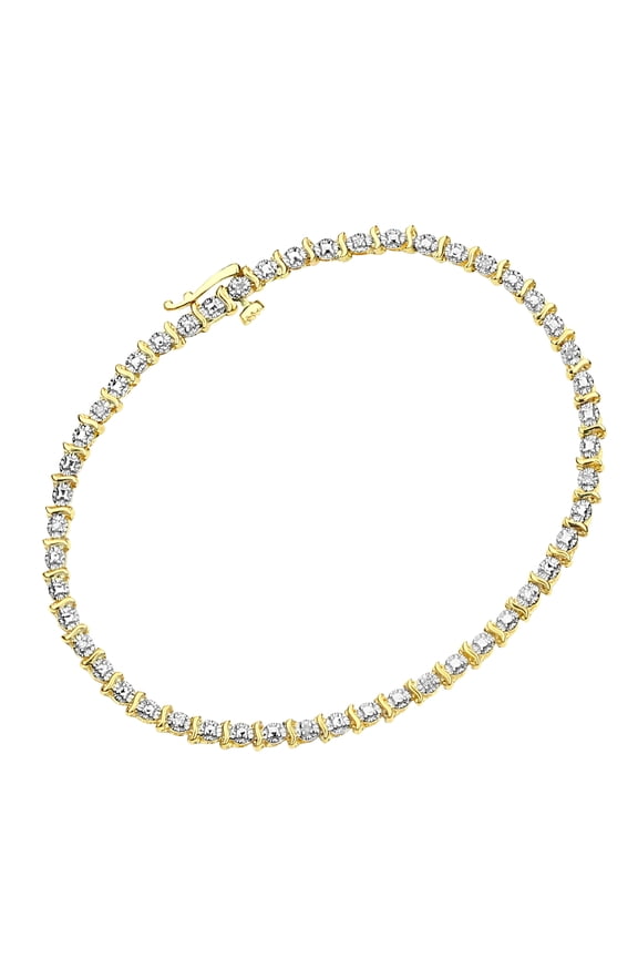 9ct Gold Jewelco London 10pts Diamond 1 Row Wavy Bar Illusion Tennis Bracelet