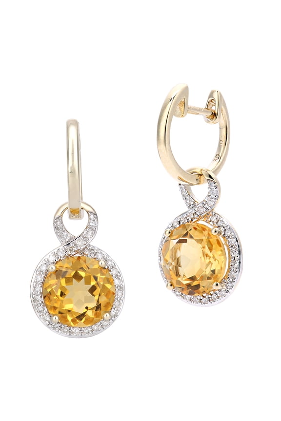 9ct Gold Jewelco London 17pts Diamond 3.7ct Citrine Cocktail Drop Earrings