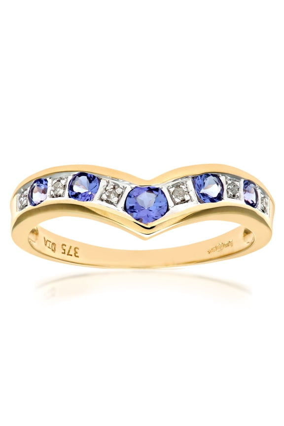 9ct Gold Jewelco London 2pts Diamond 0.38ct Tanzanite Channel Wishbone Ring 2mm