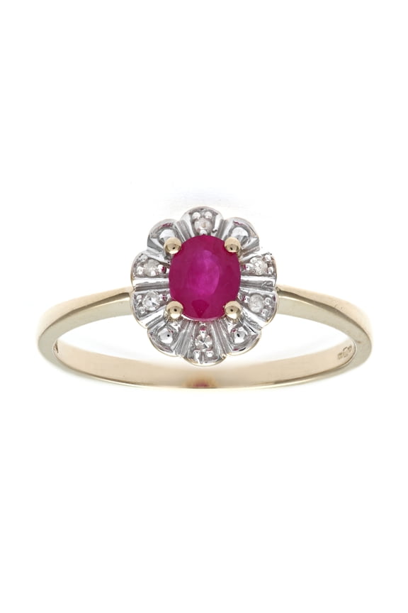9ct Gold Jewelco London 3pts Diamond Oval 0.44ct Ruby Flower Petal Cluster Ring