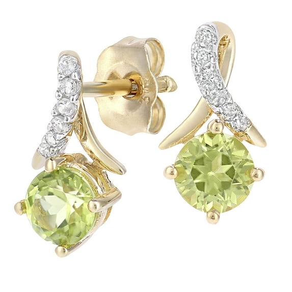 9ct Gold Jewelco London 5pts Diamond 0.62ct Peridot Kiss Crossover Stud Earrings