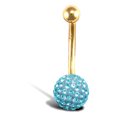 thumbnail image 1 of 9ct Gold Jewelco London Aqua Blue Crystal 8mm Disco Ball Banana Belly Bar, 12mm, 1 of 3