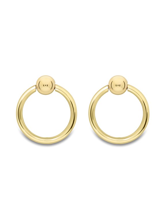 9ct Gold Jewelco London Art Deco Ball Ring Door Knocker Stud Earrings