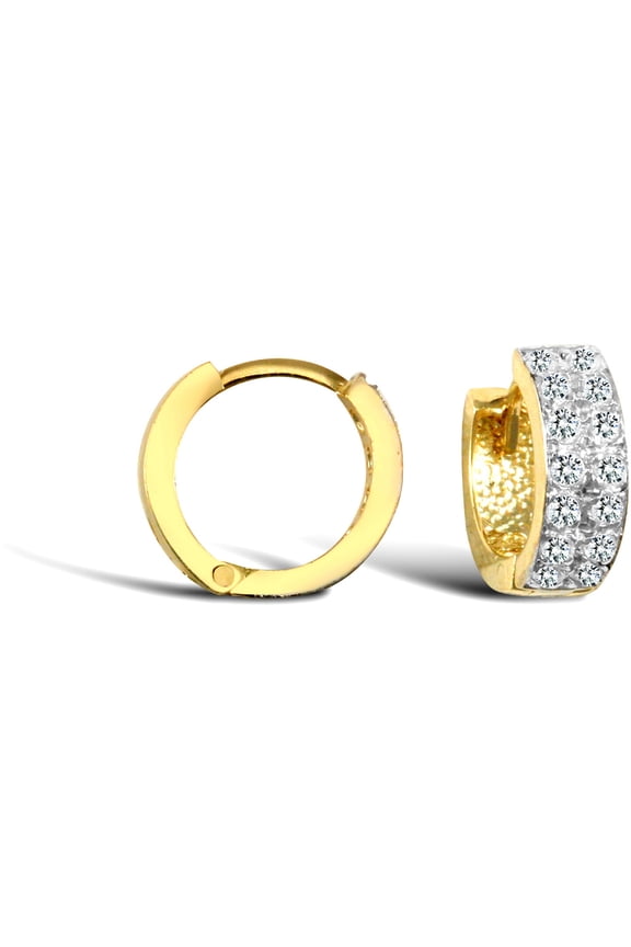 9ct Gold Jewelco London CZ 2 Row Eternity 4mm Huggie Hoop Earrings 11mm