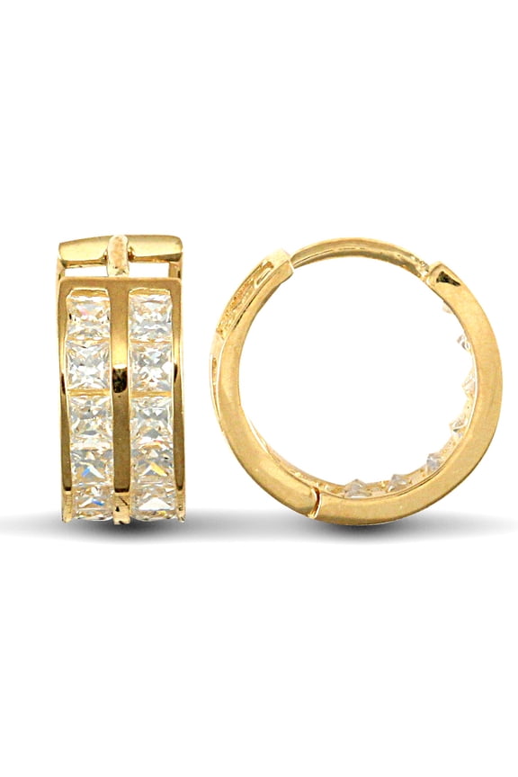 9ct Gold Jewelco London CZ 2 Row Eternity 5mm Huggie Hoop Earrings 12mm