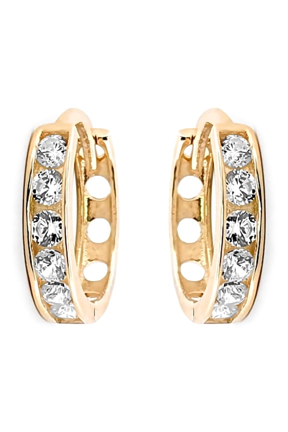 9ct Gold Jewelco London CZ Eternity 2mm Huggie Hoop Earrings 11mm