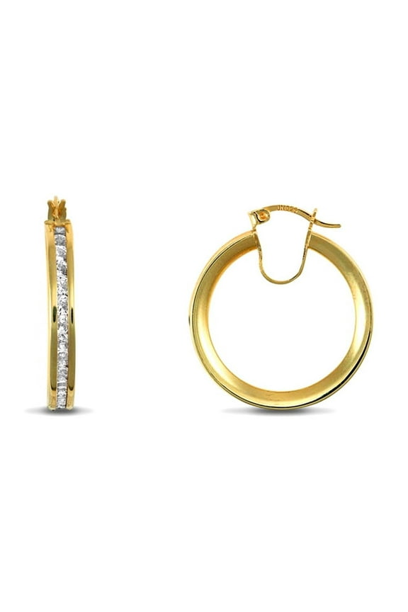 9ct Gold Jewelco London CZ Eternity 4mm Hoop Earrings 22mm