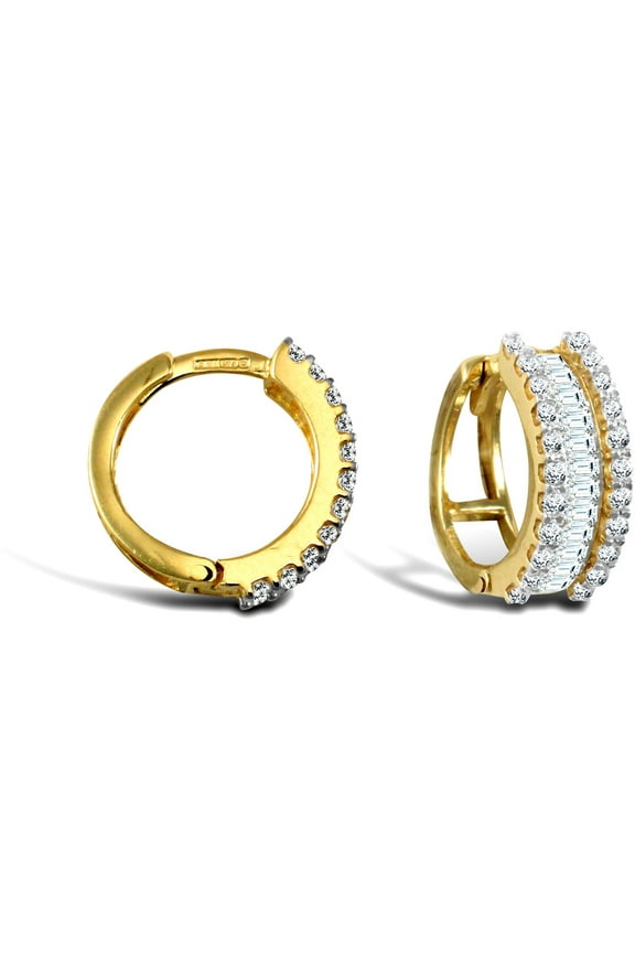 9ct Gold Jewelco London CZ Eternity 5.5mm Huggie Hoop Earrings 15mm