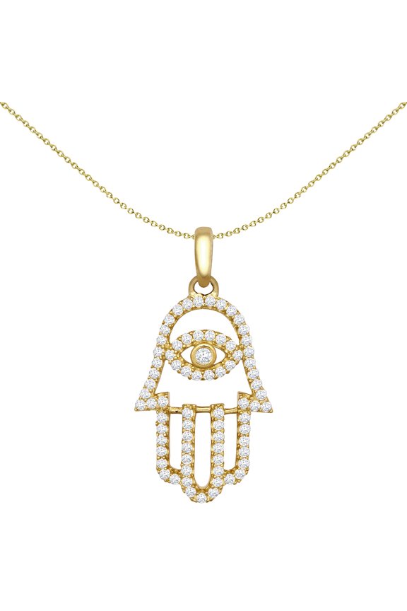 9ct Gold Jewelco London CZ Hamsa 5 Hand Charm Pendant