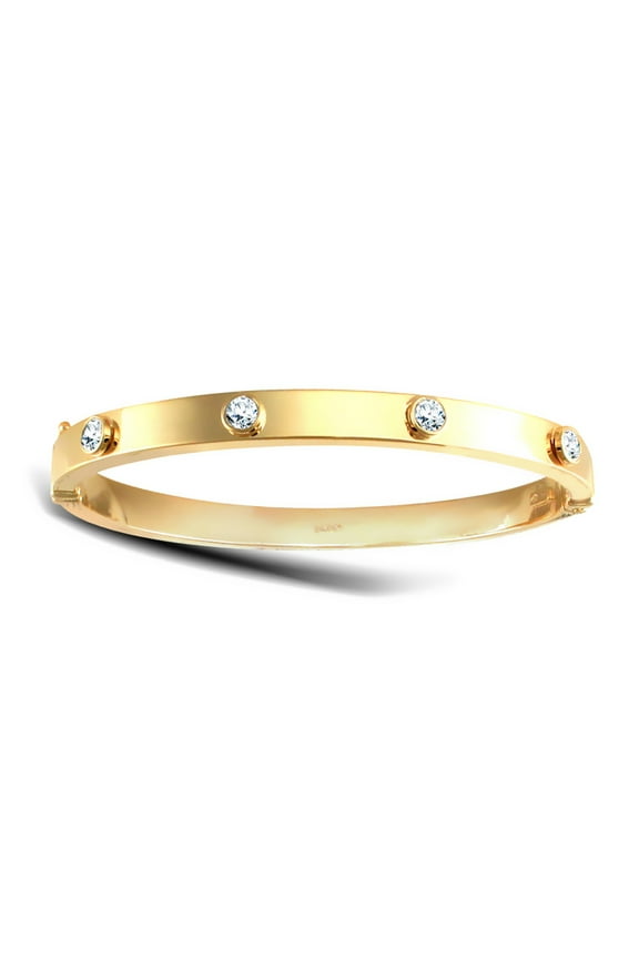 9ct Gold Jewelco London CZ Hinged Square Tube Eternity Bangle Bracelet