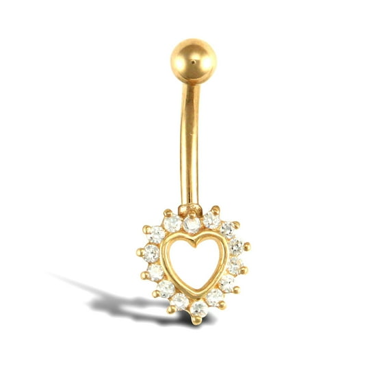 9ct Gold Jewelco London CZ Love Banana Belly Bar, 10mm