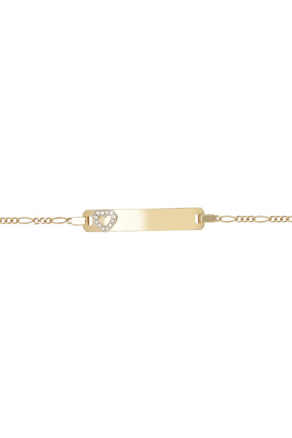 9ct Gold Jewelco London CZ Love Heart Figaro Identity ID Bracelet, 6 inch 15cm
