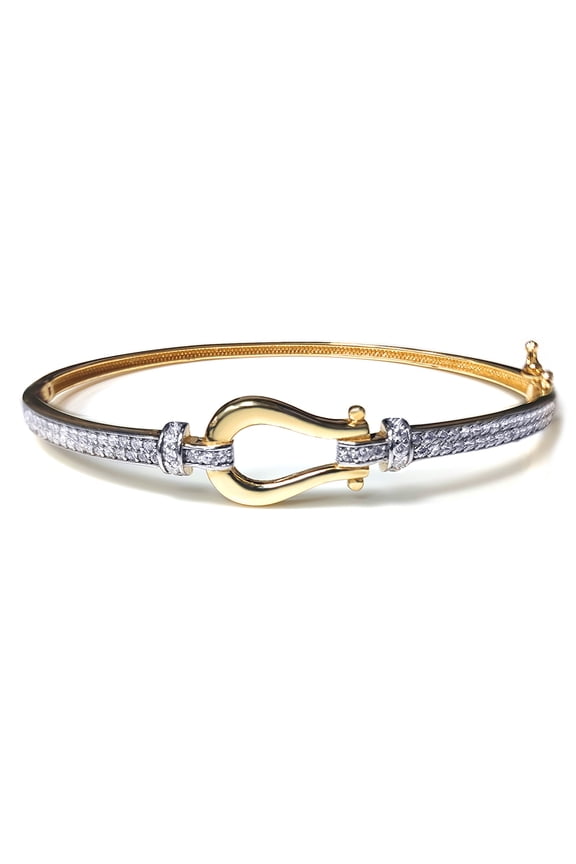 9ct Gold Jewelco London CZ Noose Hook Loop Stirrup 3mm Bangle Bracelet