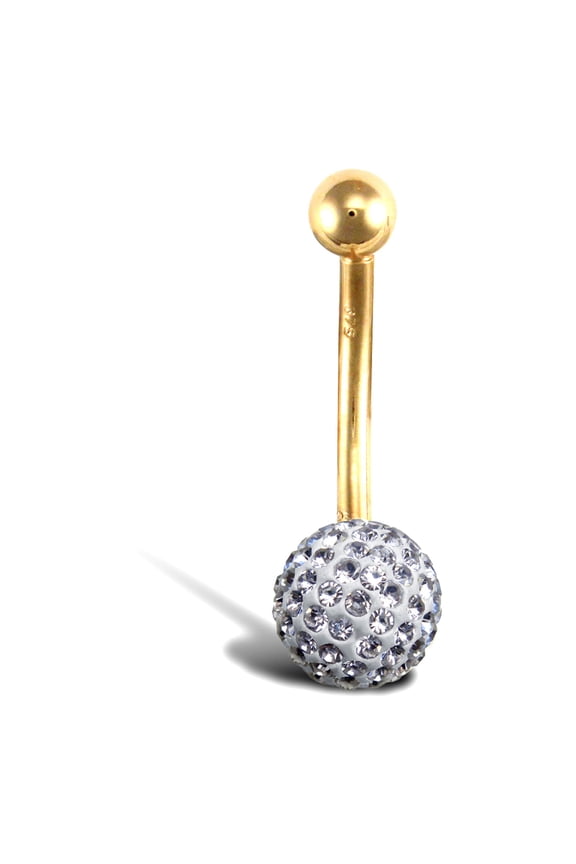 9ct Gold Jewelco London Crystal 8mm Disco Ball Banana Belly Bar, 12mm