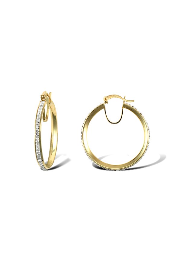 9ct Gold Jewelco London Crystal Eternity 3mm Hoop Earrings 31mm