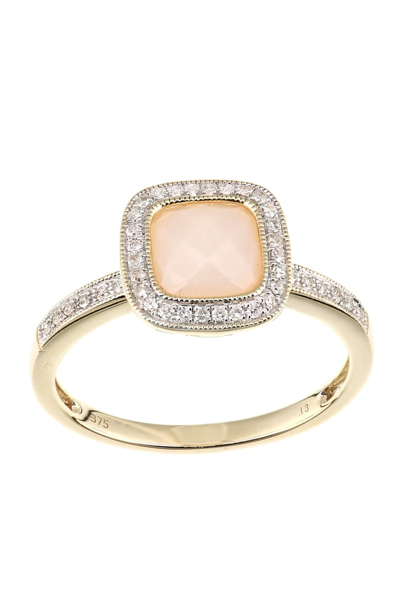 9ct Gold Jewelco London Diamond Cushion Opal Square Cushion Beaded Halo Ring