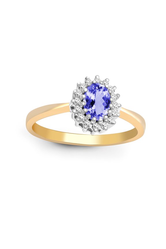 9ct Gold Jewelco London Diamond Lilac Tanzanite Classic Royal Cluster Ring 9mm