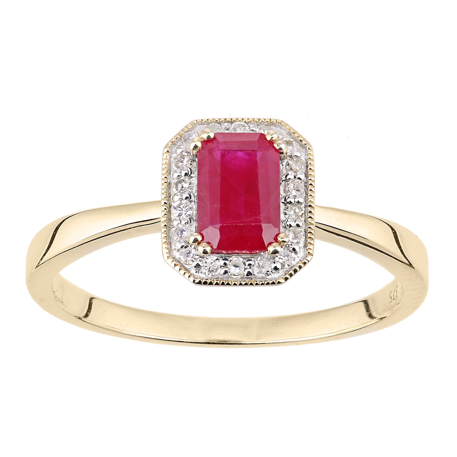 9ct Gold Jewelco London Diamond Octagon Ruby Octagon Mill Grain Halo ...