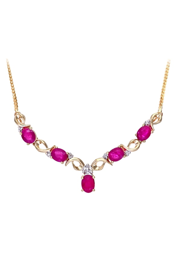 9ct Gold Jewelco London Diamond Oval Ruby Swirly Dabba Delta Necklace 18"