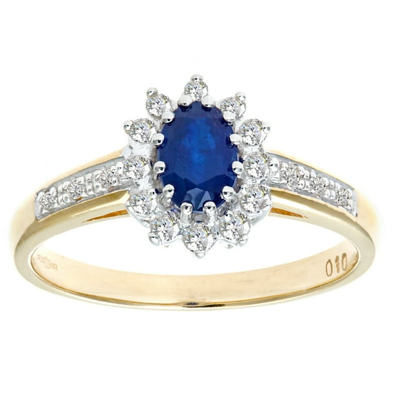 9ct Gold Jewelco London Diamond Oval Sapphire Classic Royal Oval Cluster Ring