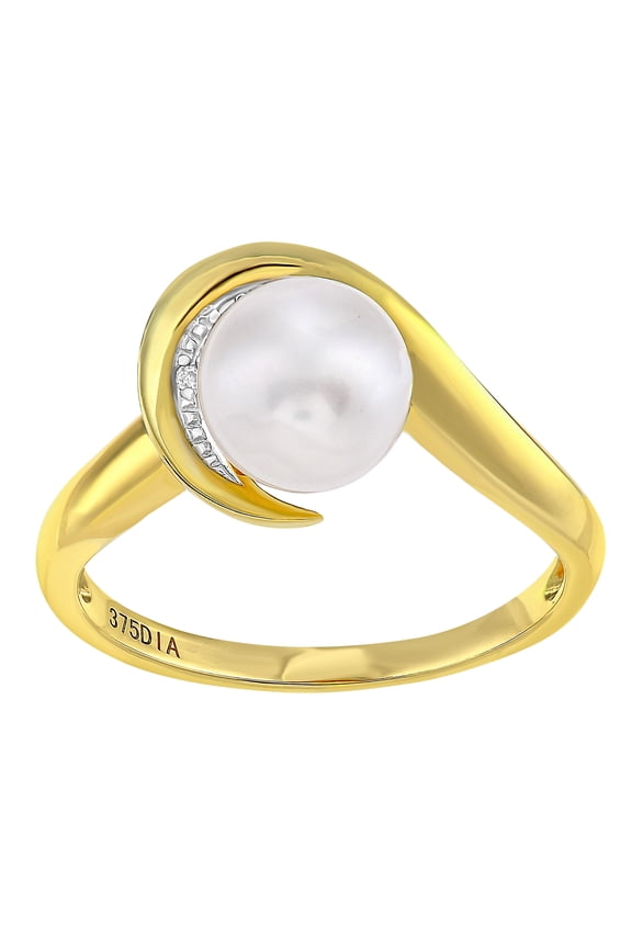 9ct Gold Jewelco London Diamond Pearl 8mm Snake Tail Wrap Full Moon Dress Ring