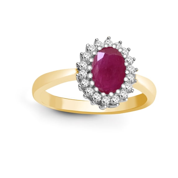 9ct Gold Jewelco London Diamond Red Ruby Classic Royal Cluster Ring 11mm