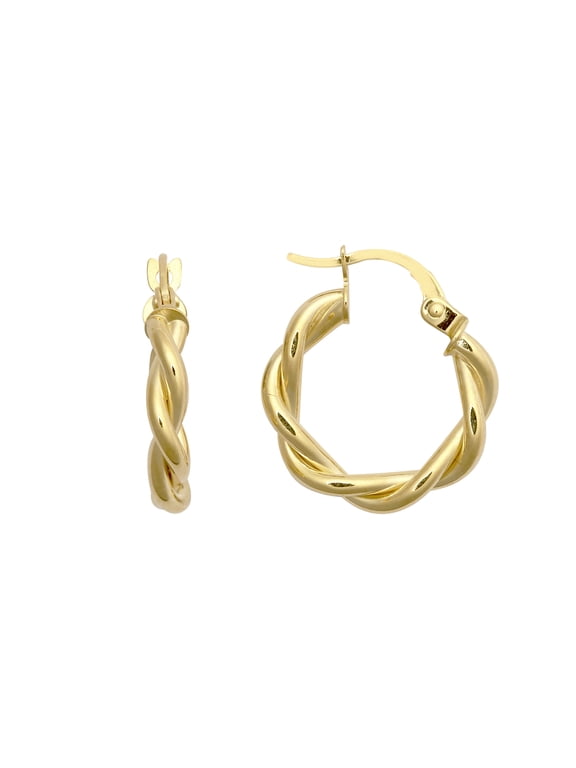9ct Gold Jewelco London Plain Twisted Double Interlocked 3mm Hoop Earrings 15mm