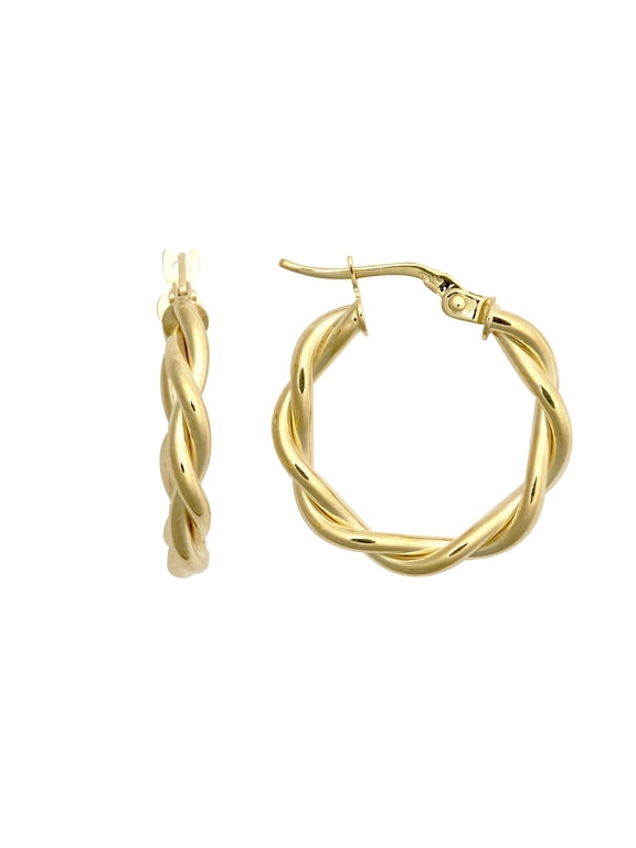 9ct Gold Jewelco London Plain Twisted Double Interlocked 3mm Hoop Earrings 20mm