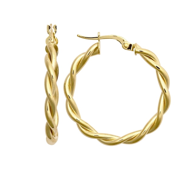 9ct Gold Jewelco London Plain Twisted Double Interlocked 3mm Hoop Earrings 25mm