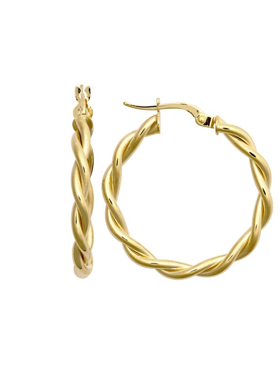 9ct Gold Jewelco London Plain Twisted Double Interlocked 3mm Hoop Earrings 25mm