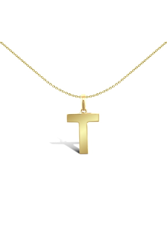 9ct Gold Jewelco London Polished Block Identity Initial Charm Pendant Letter T
