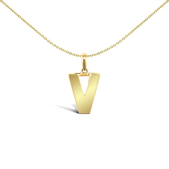 9ct Gold Jewelco London Polished Block Identity Initial Charm Pendant Letter V