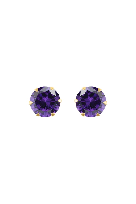 9ct Gold Jewelco London Purple CZ Solitaire Claw Set Stud Earrings, 6mm
