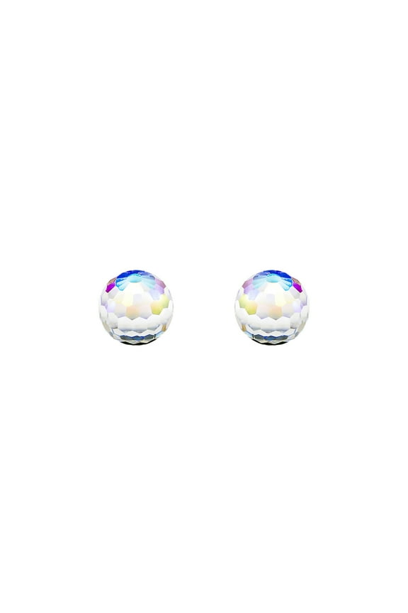9ct Gold Jewelco London Rainbow Crystal AB Disco Ball Stud Earrings, 6mm
