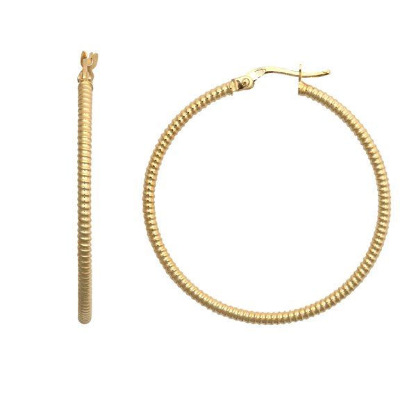9ct Gold Jewelco London Ribbed Coiled Twist 1.5mm Hoop Earrings 36mm