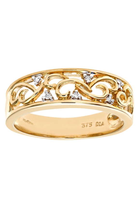 9ct Gold Jewelco London Round 3pts Diamond Bass Clef Filigree Dress Ring