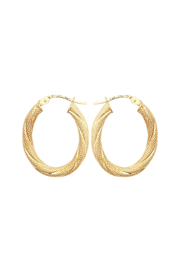 9ct Gold Jewelco London Snake Skin Mesh Twist Oval Hoop 2.5mm Creole Earrings