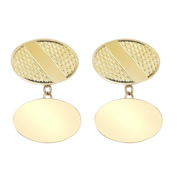 9ct Gold Jewelco London Twin Oval Ogee Chain Linked Cufflinks, (ID Strip)