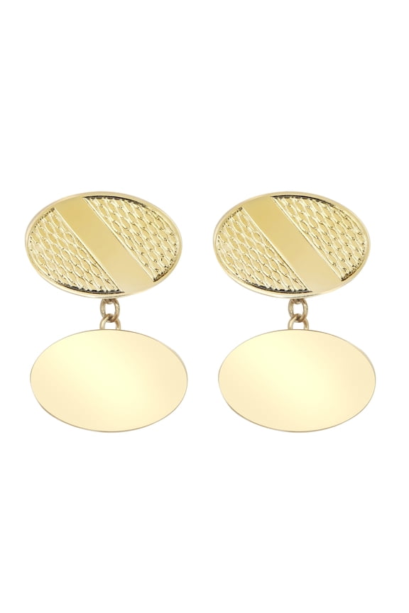 9ct Gold Jewelco London Twin Oval Ogee Chain Linked Cufflinks, (ID Strip)