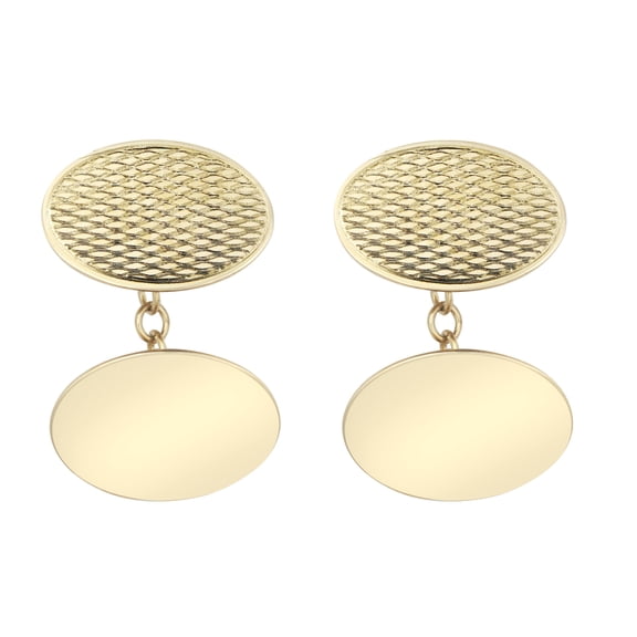 9ct Gold Jewelco London Twin Oval Ogee Chain Linked Cufflinks