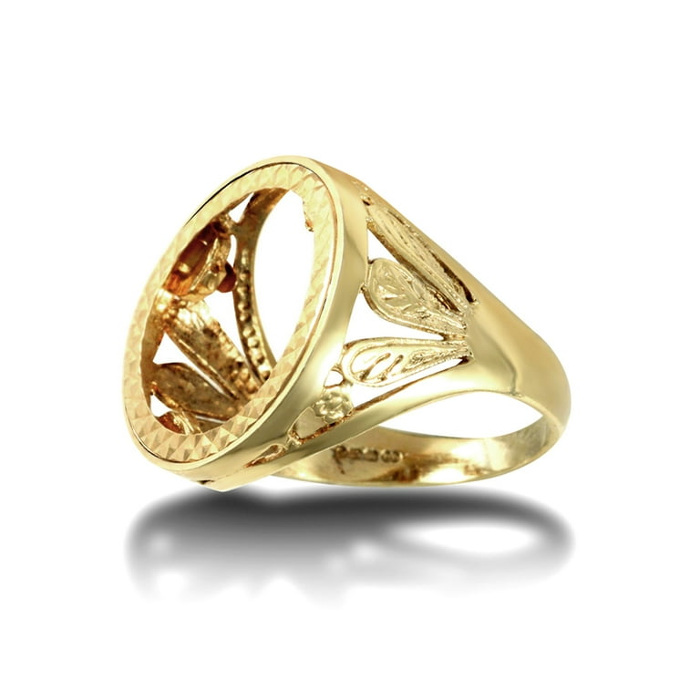 9ct Gold Jewelco London Welsh Feather Half Sovereign Mount Ring Walmart