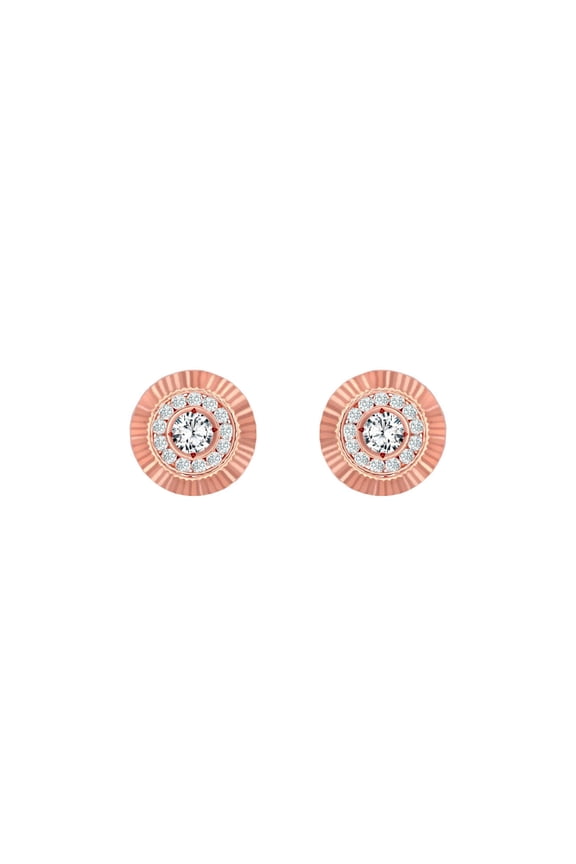 9ct Rose Gold Jewelco London CZ Fluted Bezel Sunburst Stud Earrings, 8mm