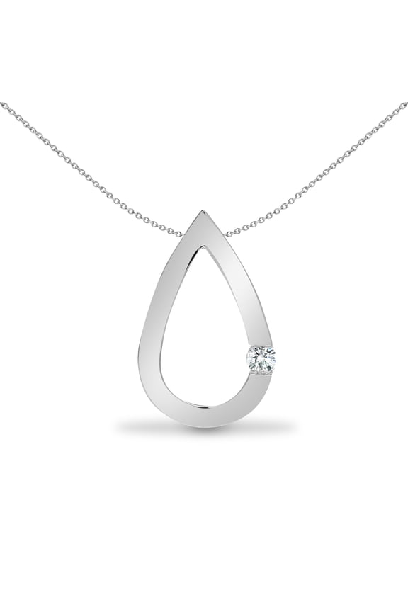 9ct White Gold Jewelco London 0.03ct Diamond Happy Tears Solitaire Pendant