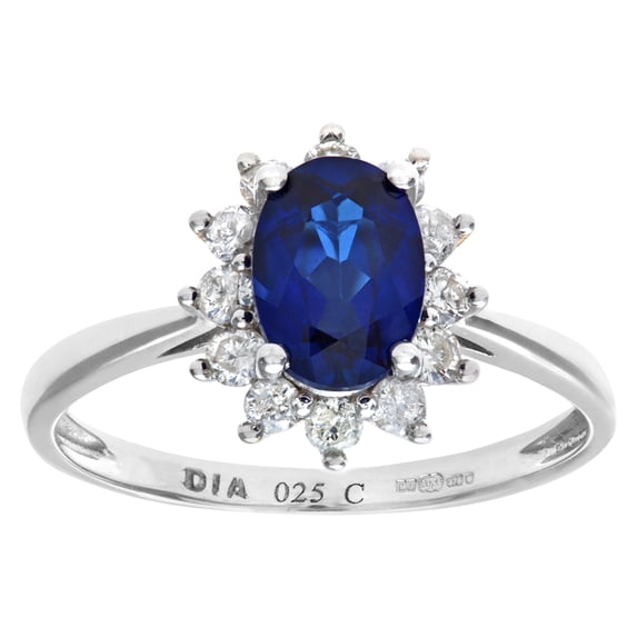 9ct White Gold Jewelco London 1/4ct Diamond Oval Sapphire Royal Oval Ring 10mm