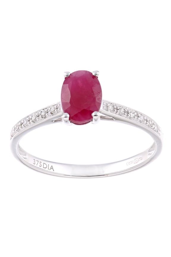 9ct White Gold Jewelco London 5pts Diamond Oval 1.2ct Ruby Solitaire Ring