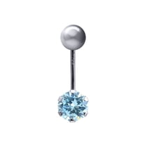 9ct White Gold Jewelco London 6mm CZ Solitaire Banana Belly Bar Piercing 10mm Light Blue