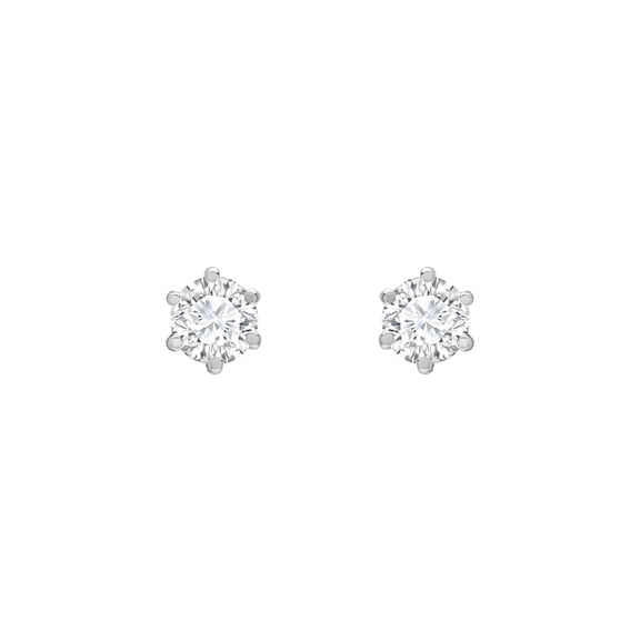 9ct White Gold Jewelco London CZ 6 Claw Solitaire Stud Earrings, 3mm