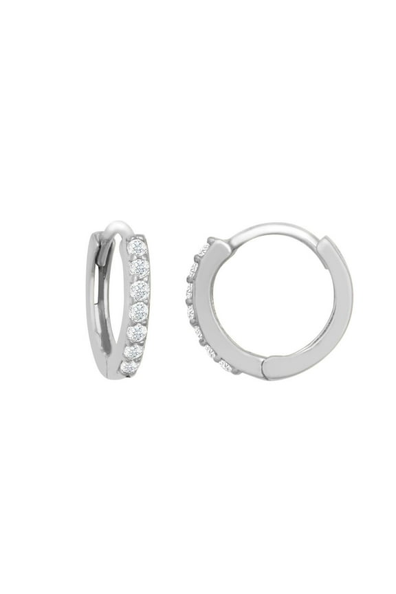 9ct White Gold Jewelco London CZ 7 Stone Eternity Huggie Hoop Earrings, 10mm