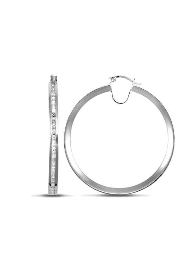 9ct White Gold Jewelco London CZ Eternity 4mm Hoop Earrings 47mm