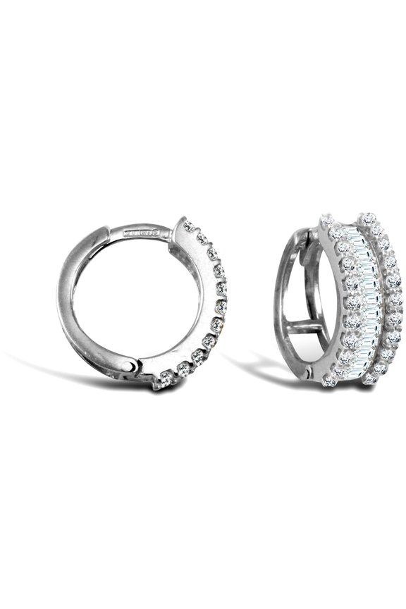 9ct White Gold Jewelco London CZ Eternity 5.5mm Huggie Hoop Earrings 15mm